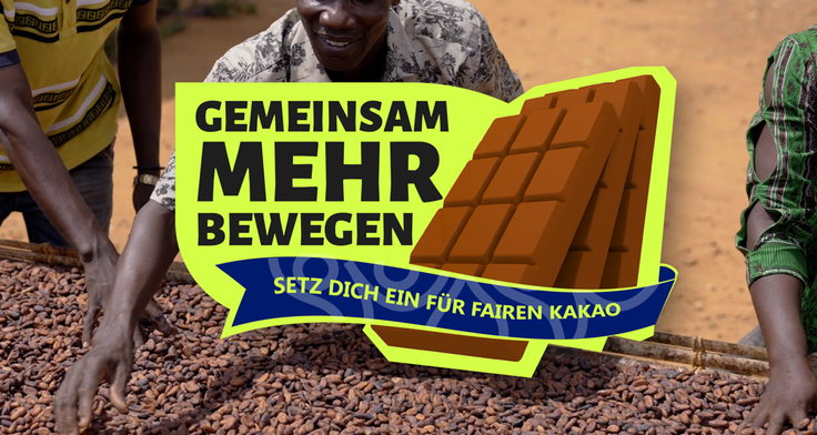 Logo der Sweet Revolution und Globus mit Schokoladen-Dominokette. Schokolade geht um die Welt - die Sweet Revolution macht's digital möglich.